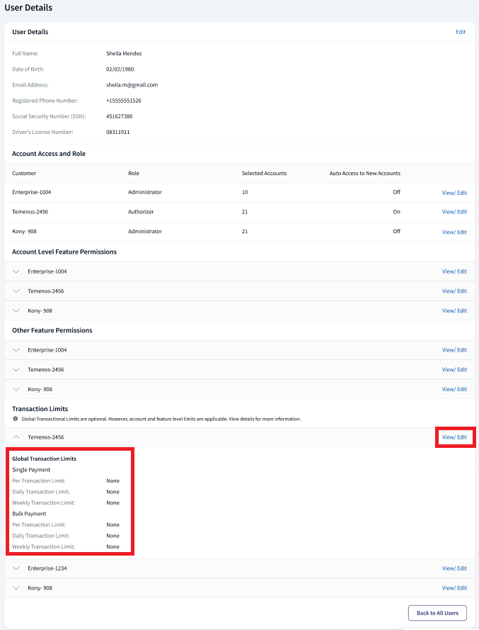 Trasaction limits to update